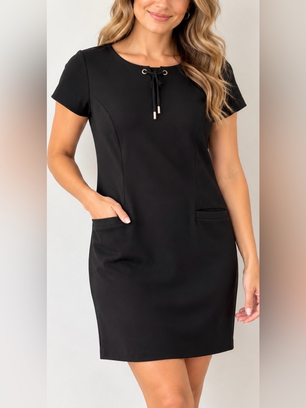 Talbots Petites Black Shift Dress with Tie Neck Detail Size 10P Like New